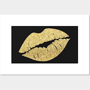 Gold Faux Glitter Lips Posters and Art